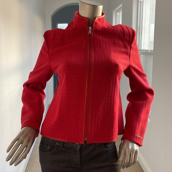 Victor Victoria Red Zipper Jacket Leather Trim Size IT42, USA M - Picture 12 of 13